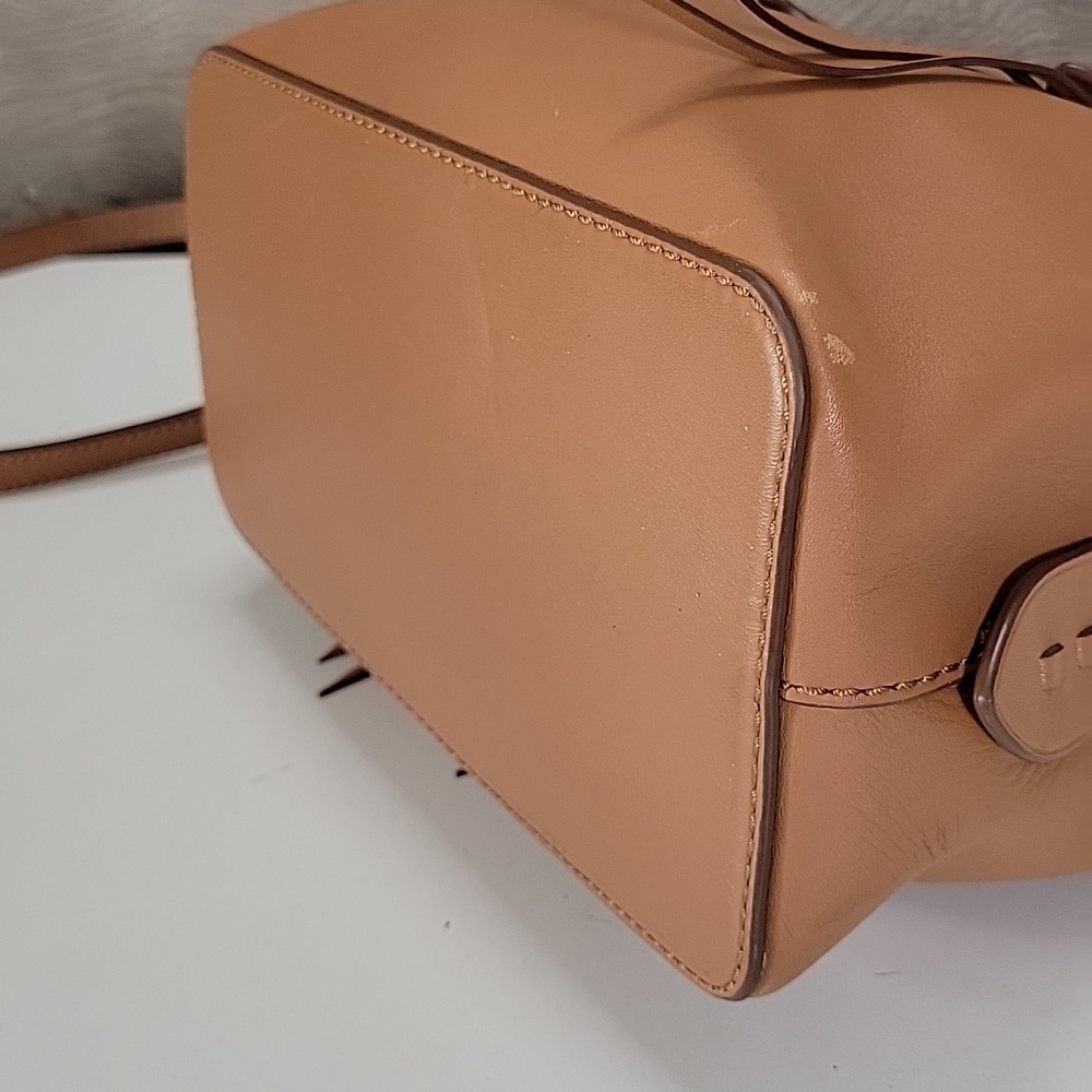 Polo by Ralph Lauren Camel Leather Satchel with Braided Trim Crossbody Bag - Picture 9 of 16